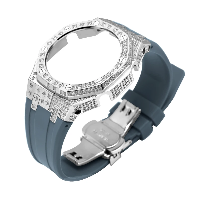 New Design Special Star Full Diamond Watch case and Rubber strap set Wholesale for G A2100 for CA SIO mod kits watch parts