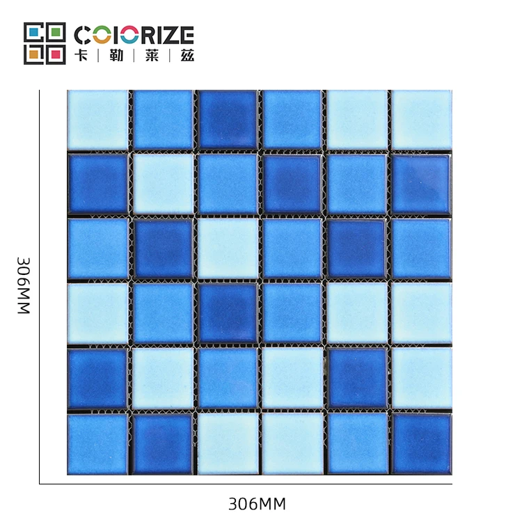 Colorize Hot Sale Custom Des ign Square Kiln Vary Blue Ceramic Porcelain Swimming Pool Mosaic Tile Blues Ceramic Mosaics