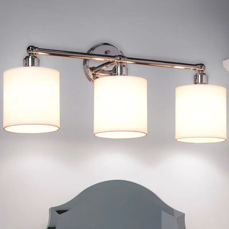 Chrome Wall Light Bathroom Vanity Light with Fabric Shade 3 Light Wall Fixture with E26 Socket
