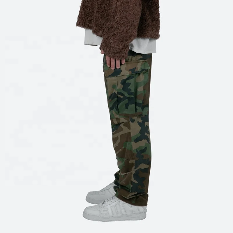 Double Knee Vintage Cargo Pants Mens Baggy Fit 100% Cotton Casual Camo Cargo Pants