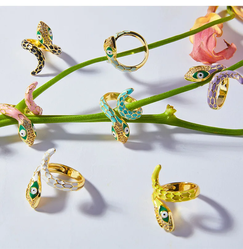 Snake shaped rings  Enamel sterling silver 925 high quality rings  925 sterling silver rings snake