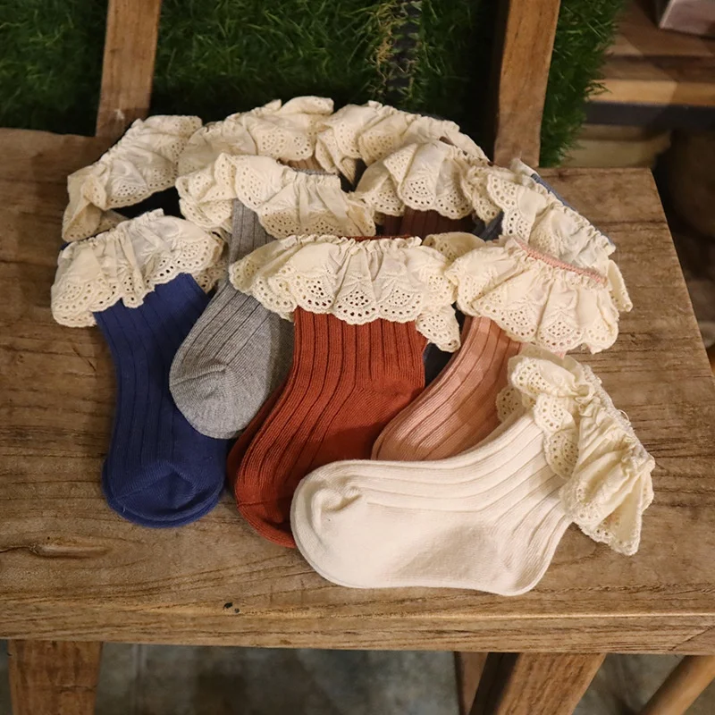 Однотонные детские носки с испанской расцветкой, вязаные детские носки для маленьких девочек, теплые мягкие кружевные носки для малышей (1600366718210)