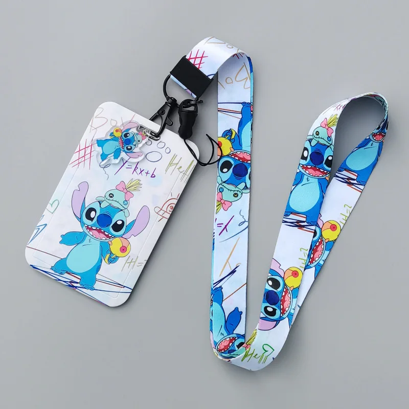 Stitch Cartoon Bus Card Holder Keychain Student Campus Card Holder Lanyard