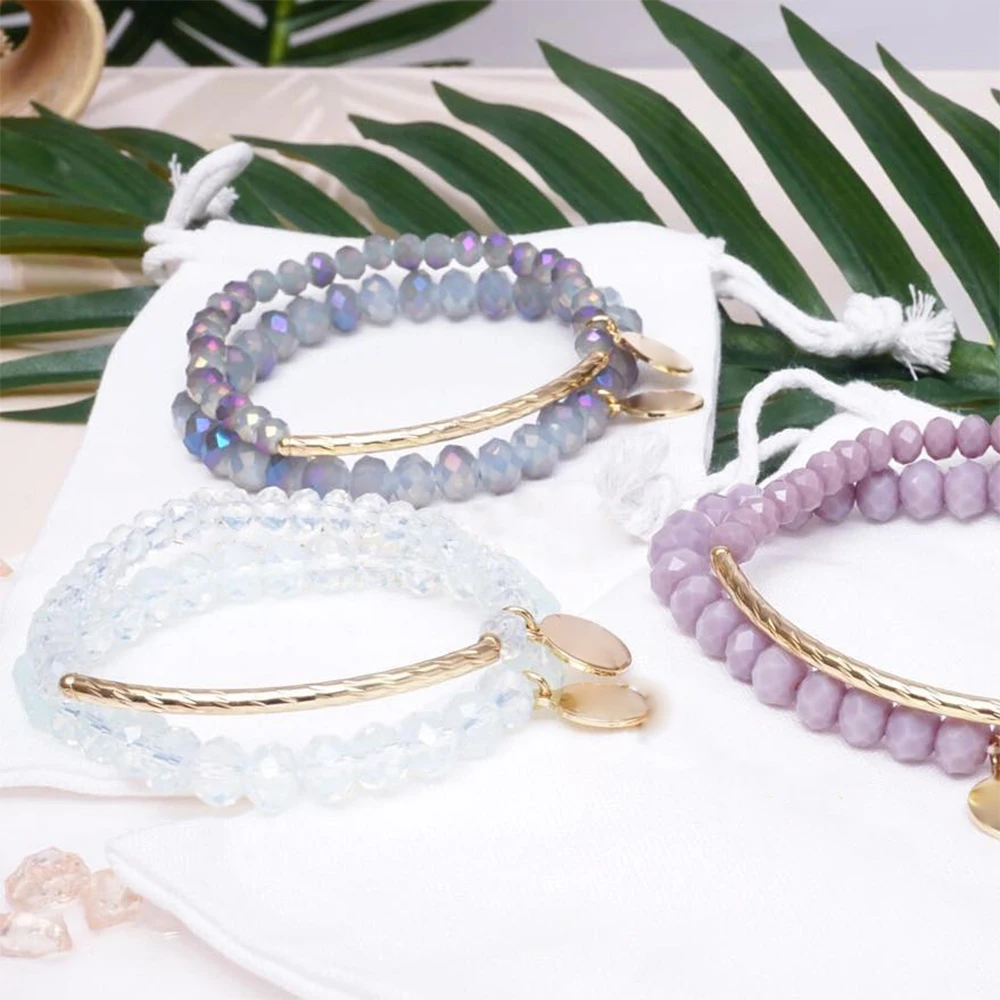 Classic Women Fashion Gold Plated Tube Jewelry, Crystal Glass Faceted Bracelet