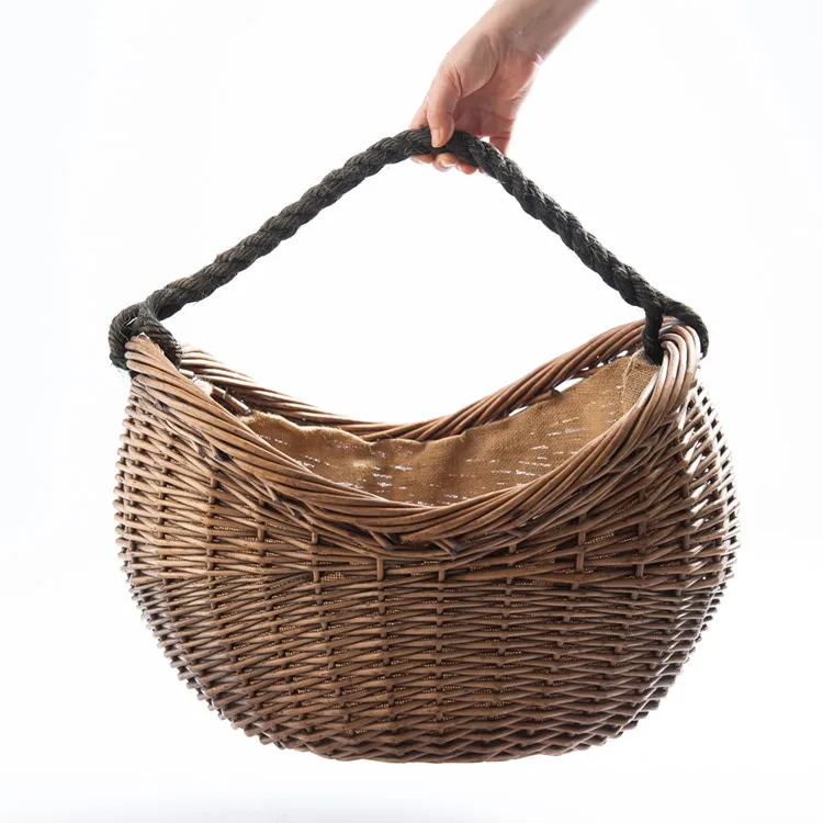 Very Strong Excellent Quality Lined Raw Log Basket Willow Firewood Holders Wicker Large Wood Burner Bin Rope Handle