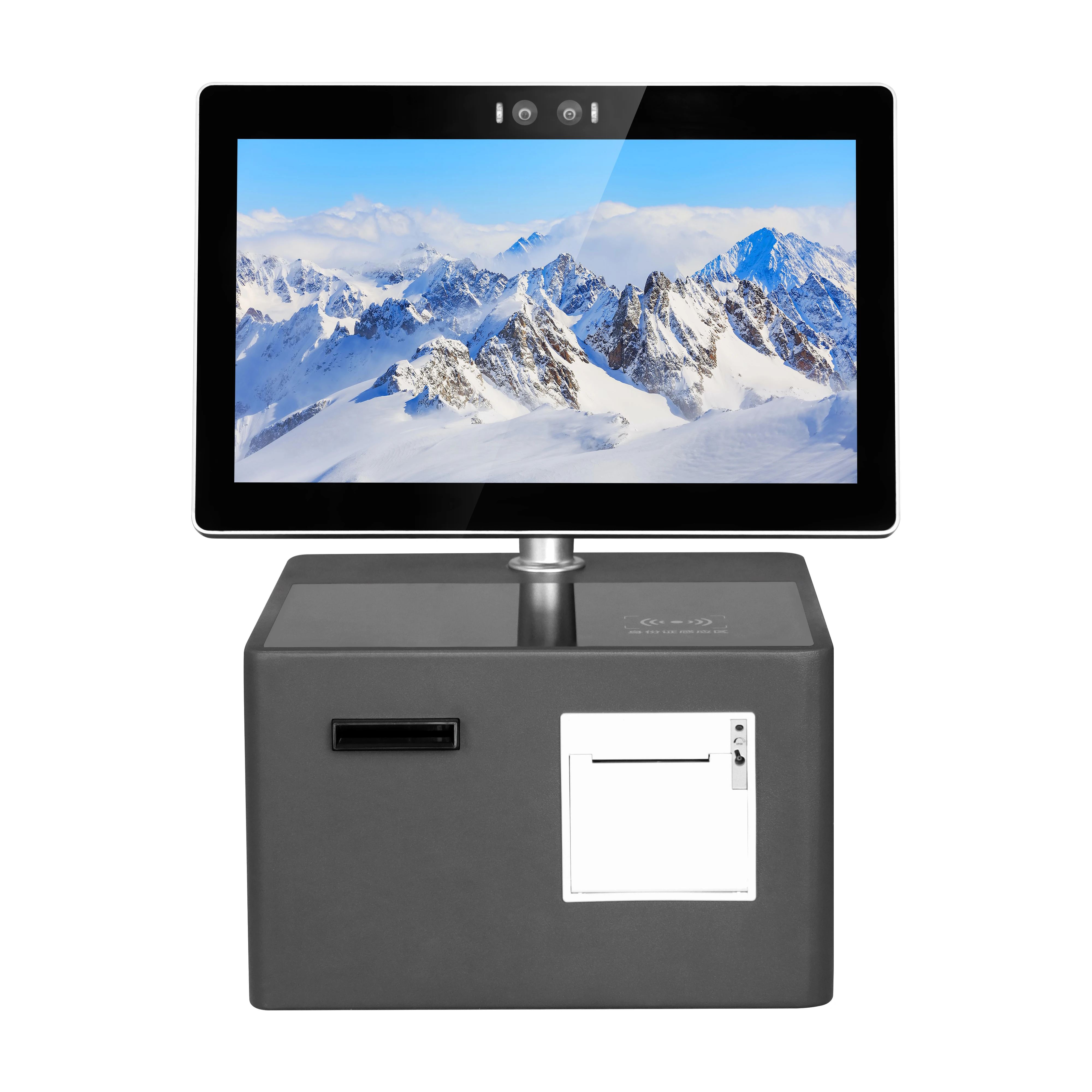 15.6 Inch Desktop Self Service Hotel Check in Kiosk with Printer Card Reader and Binocular Camera