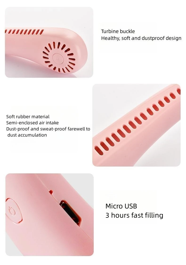 2024 hot hanging neck small fan Strong leafless quiet portable lightweight three speed adjustment cooling leafless fan