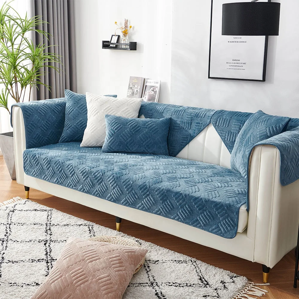 Hot Sale Good Quality Crystal  Fur Embroidery Pattern 3 Seat Sofa Covers With Anti-slip