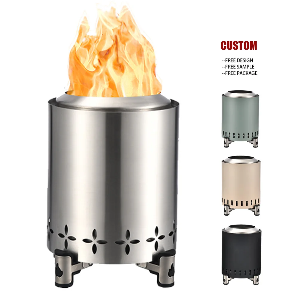 Smokeless Small Firewood Furnace Cooking Mini Stainless Steel Tabletop Fire Pit Outdoor Burning Wood Camp Stove