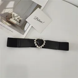 Heart Shape Pearls Buckle Belts for Women Fashion Elastic Ladies Corset Waistband for Dress