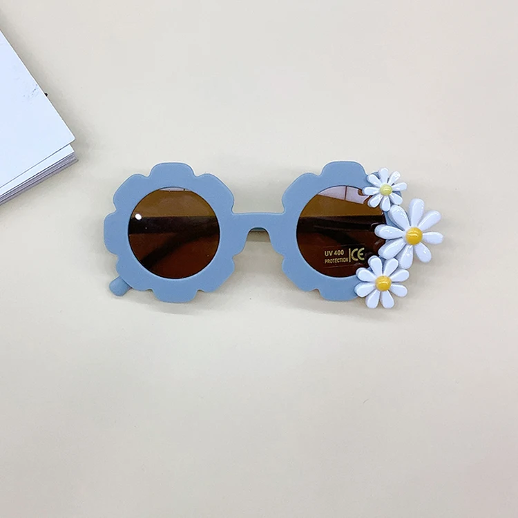 Wholesale Sunglasses Trendy Girl Girls Round Party Jewel Fashion Sun Uv400 Flower Kids Glasses