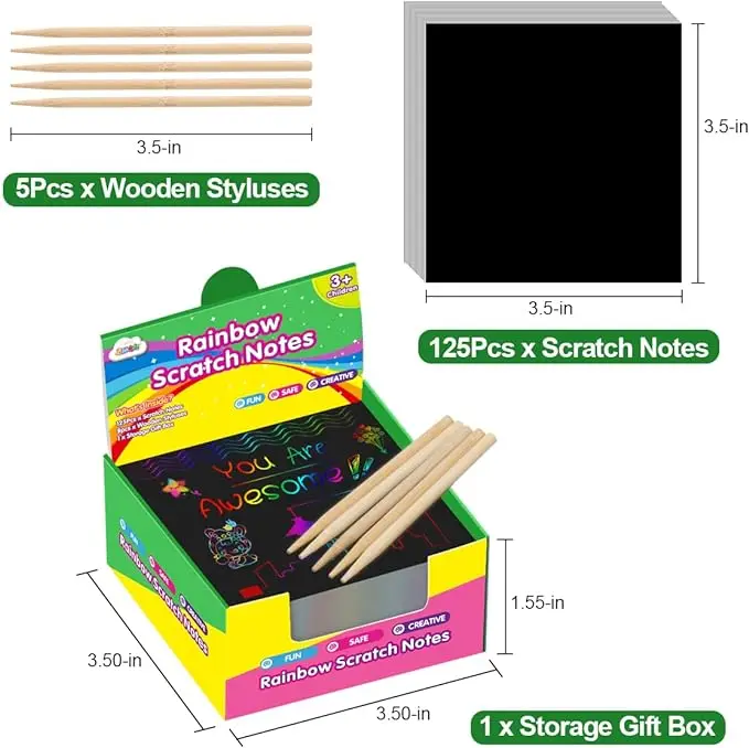 children's rainbow scratch note book magic color paint kids craft kit art paper black drawing books paper