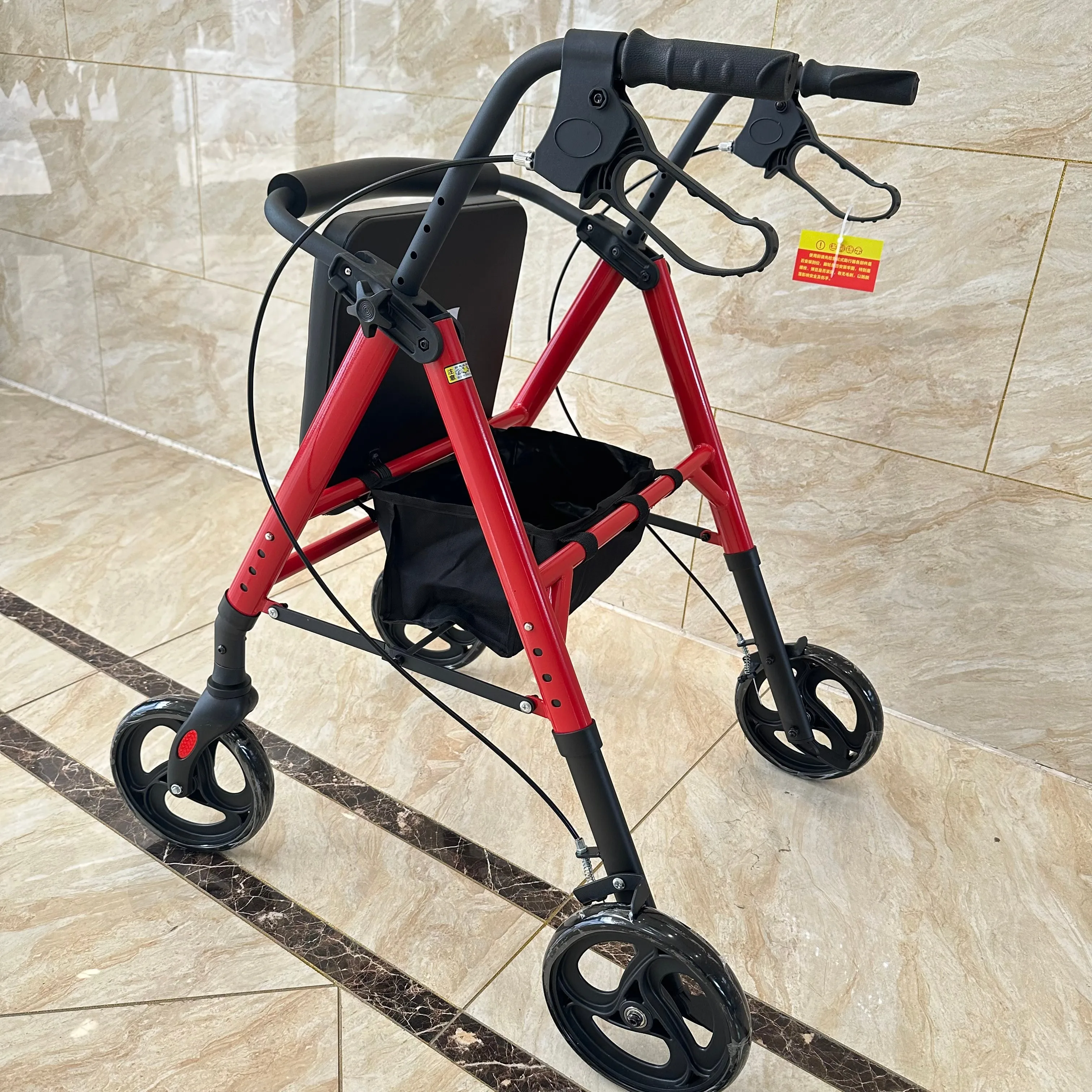 Senior Foldable Wheeled Walker with Integrated Shopping Cart Rehabilitation Therapy Supplies