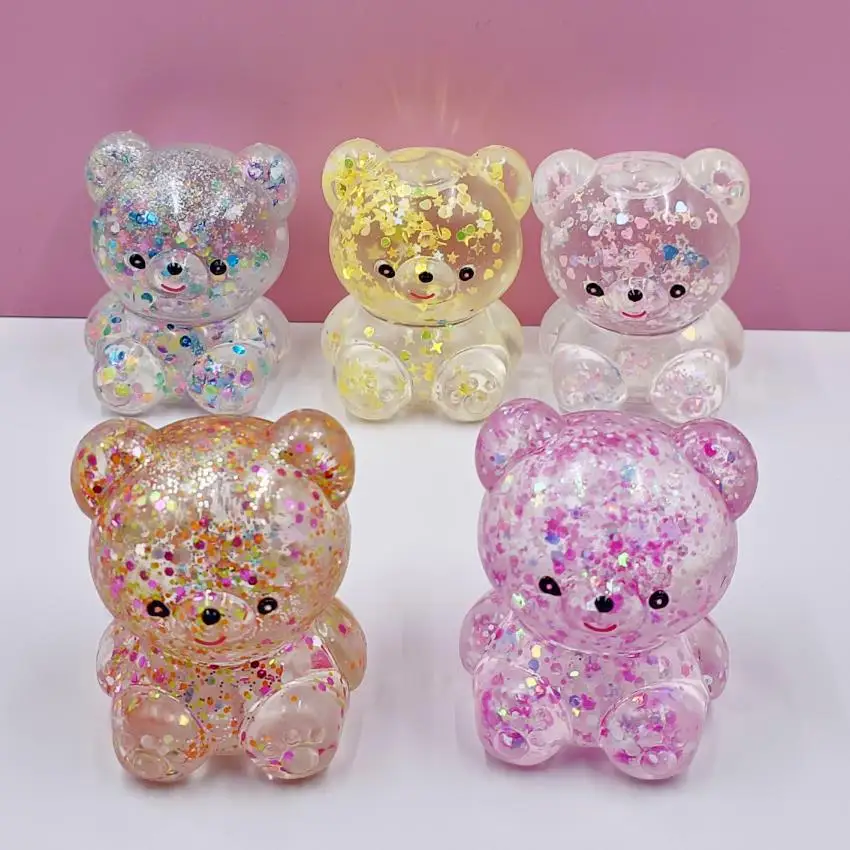 Creative new product cute bear maltose pinch slow rebound gold powder sequins decompression Squishy Stress toy