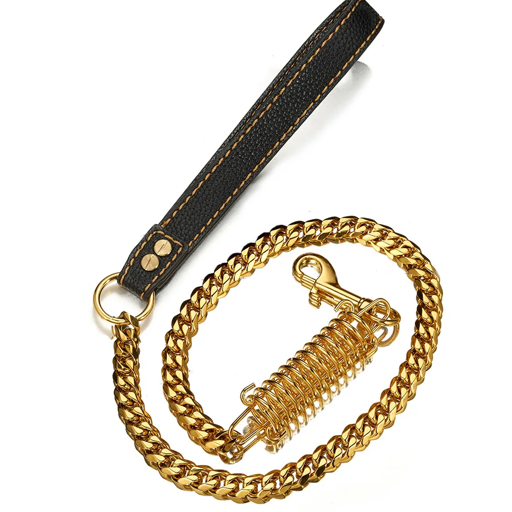 Luxury Gold Dog Collar Chain Leash Bully Cuban Pet Collar And Lead Leash