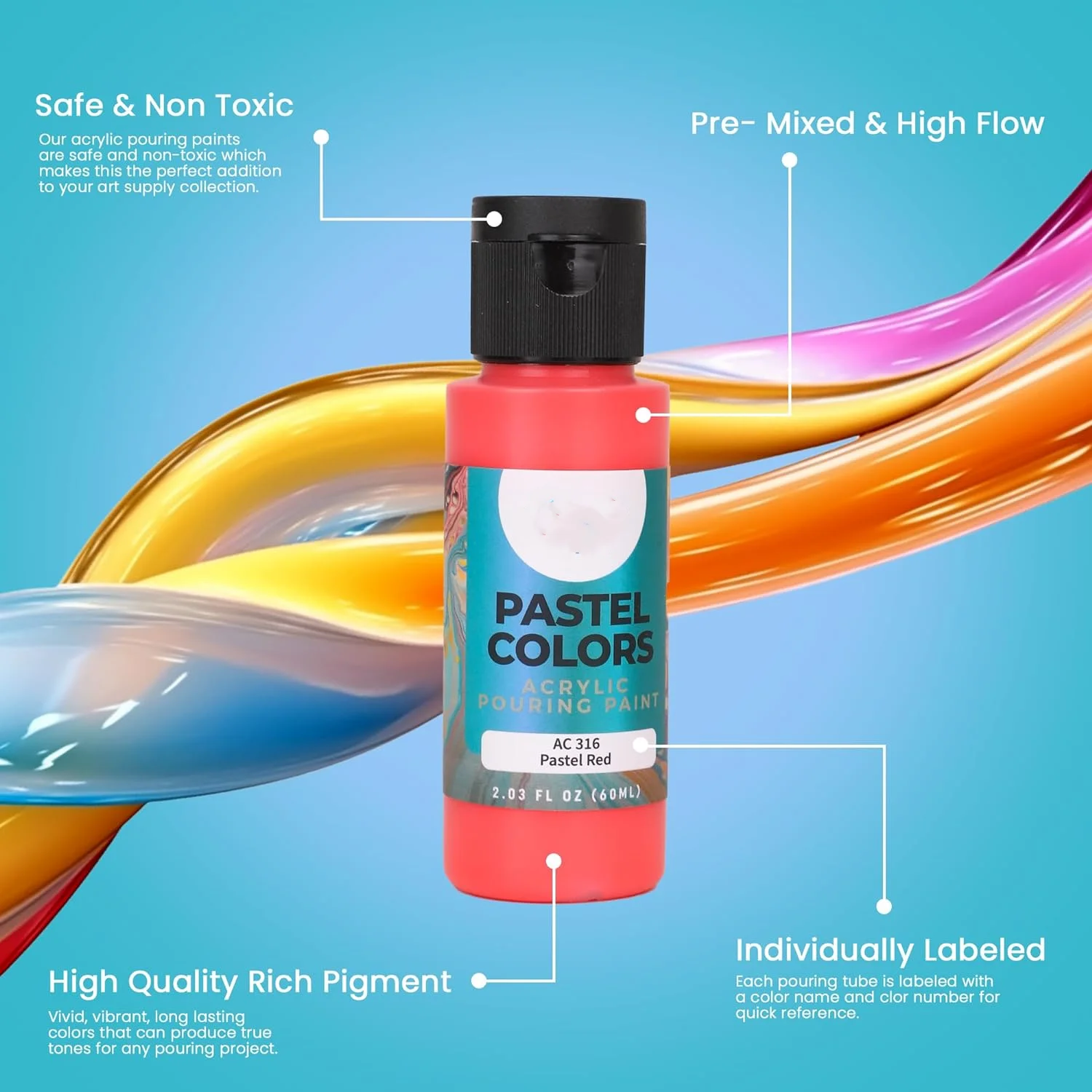 30 Vibrant Colors Metallic Neon Pastel Pre Mixed High Flow For Canvas Paper 2 Ounces Per bottle Acrylic Pouring Paints Set