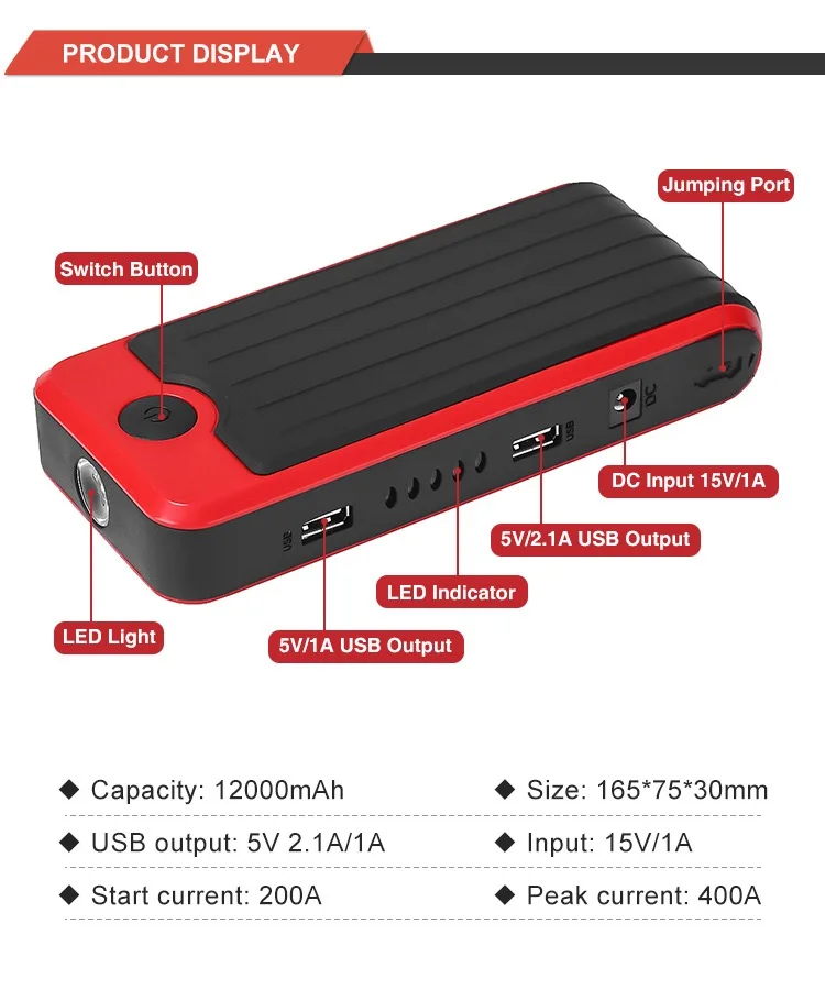 Портативное автомобильное зарядное устройство перемычка стартер с аварийным автомобильным комплектом перемычка Кабель для использования для автомобилей