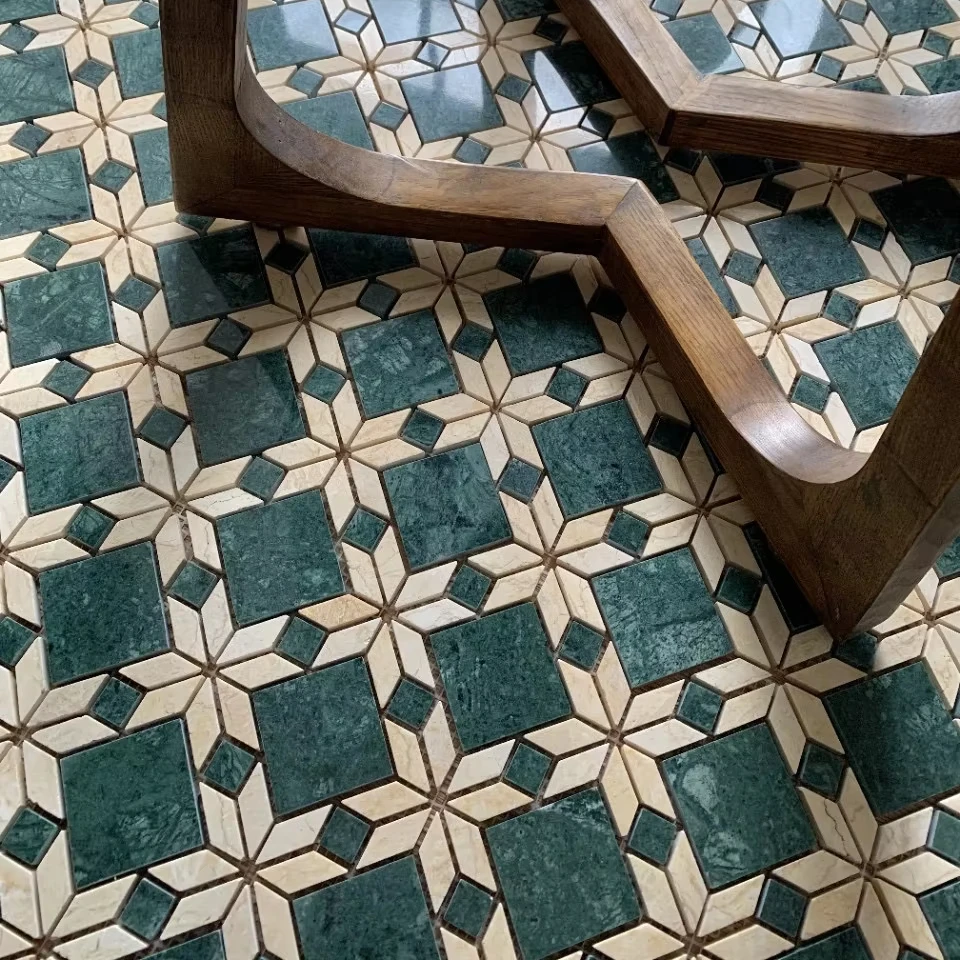 DTH Stone Modern Design Mosaic Tiles Dark Green Beige Natural Stone Marble for Kitchen Bathroom Wall & Floor Parquet Feature