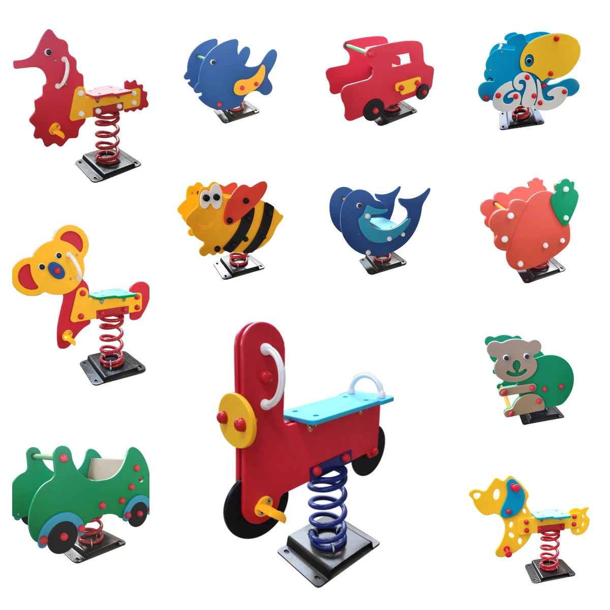 Funny Educational Toy PE Material Cartoon Spring Rider Playground Toy Rocking Horse Plastic Spring Rider