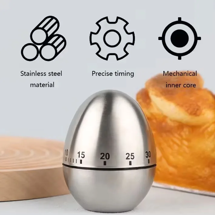 Manual 60 Minutes Mechanical Countdown Kitchen Timer Loud Alarm Stainless Steel Kitchen Egg Cooking Timer