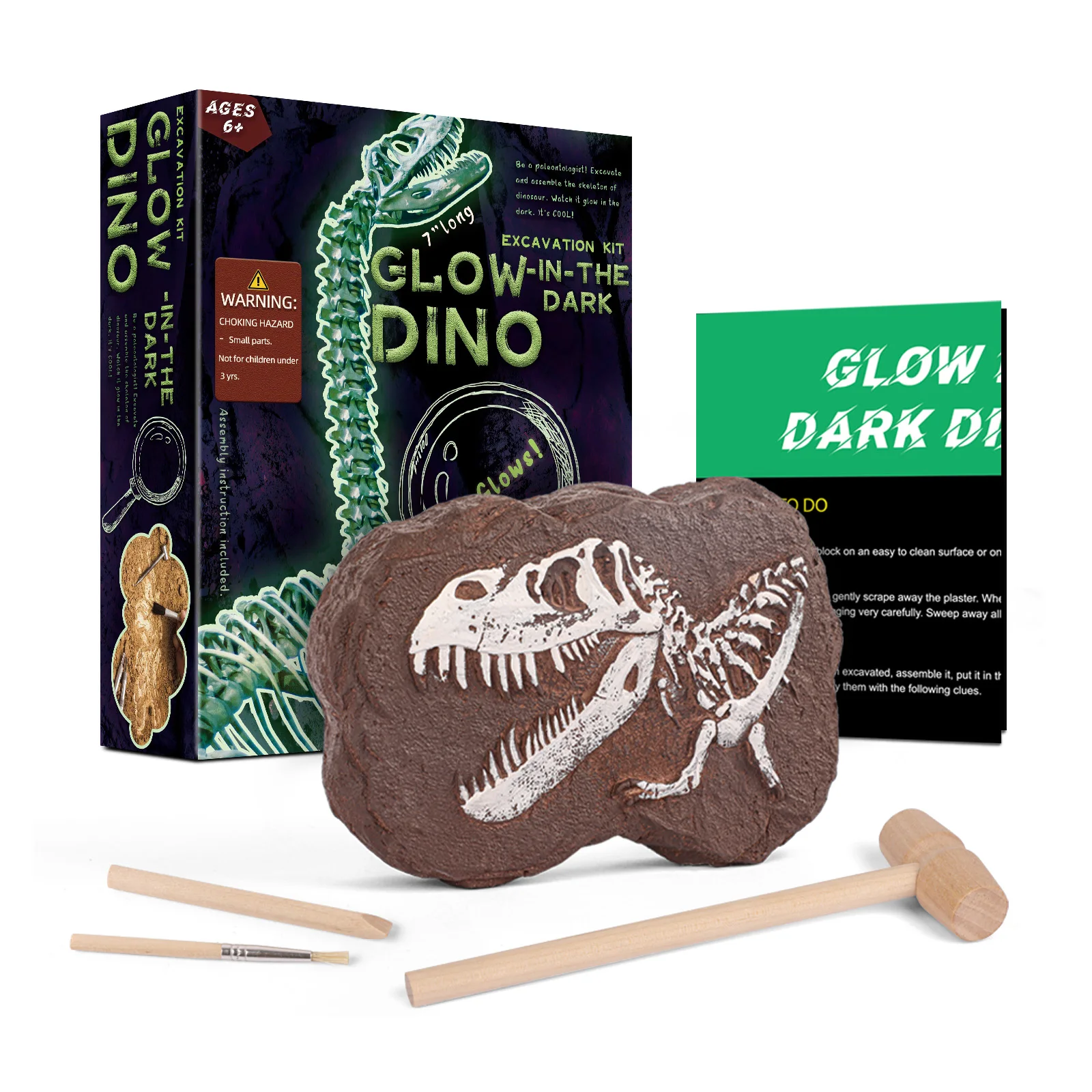 Hot Selling Educational Glowing Diplodocus Dino Fossil Excavation Kit Unisex Kids Made PVC Plastic Material Includes Box Set
