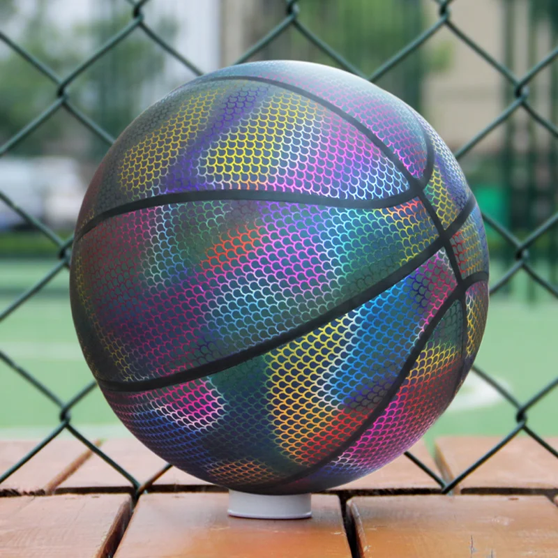 Factory Wholesale Holographic Reflective Glowing Basketball PU Leather Glow in the Dark Basketball