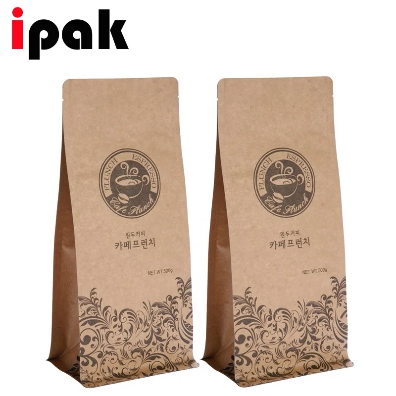 250g 500g 1kg Kraft Paper Flat Bottom Bags With Valve For Coffee Suger Powder Snack Packaging