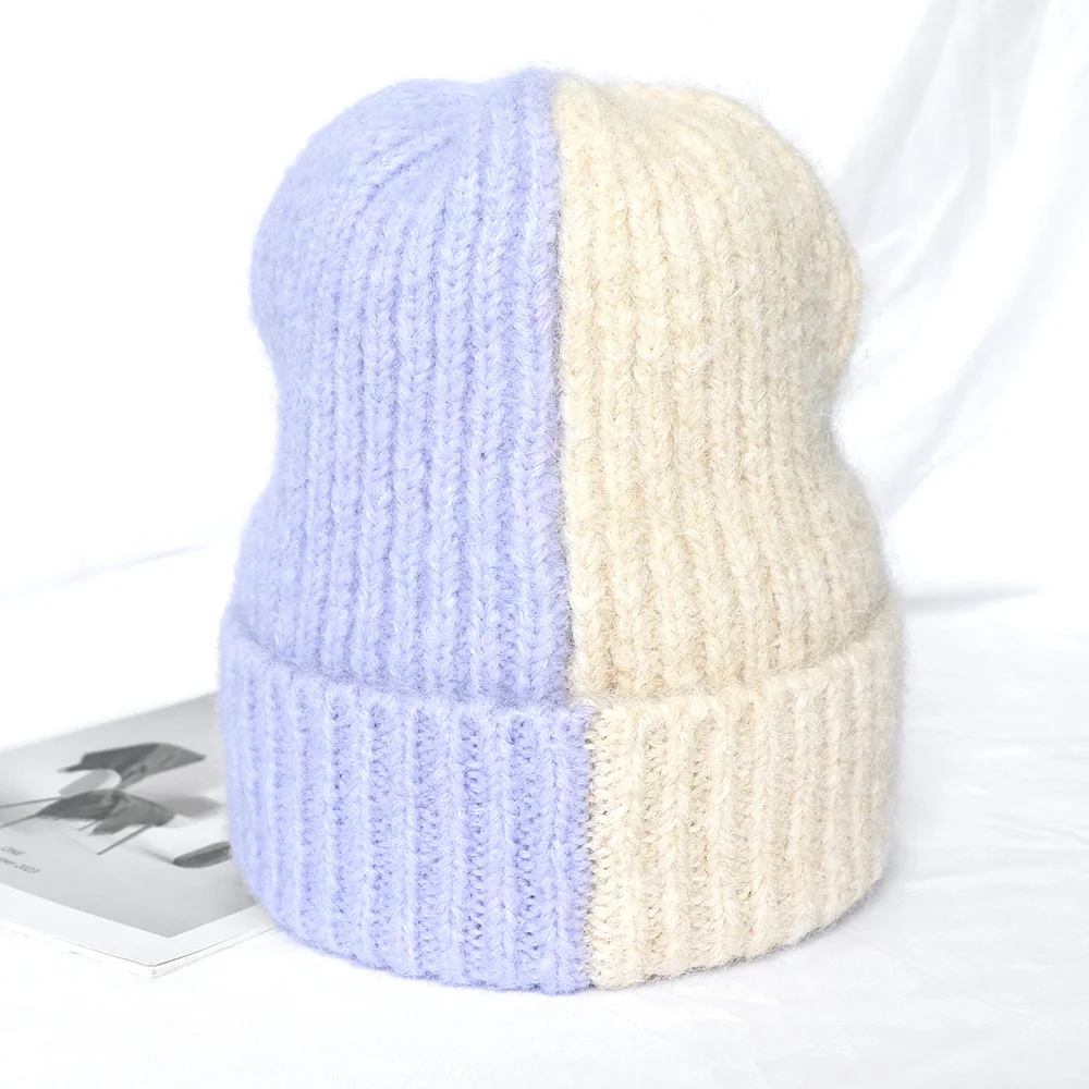 Hengxing fashionable custom knitted premium thick ribbed color block beanie hats