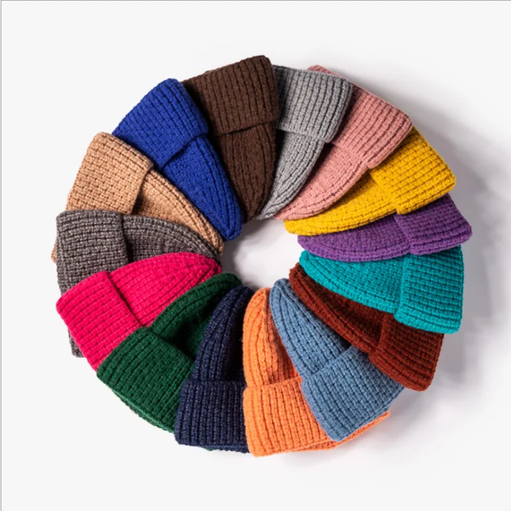 2021 new autumn and winter woolen knitted hat wholesale melon skin warm hat custom knit hat with logo and pompom ball