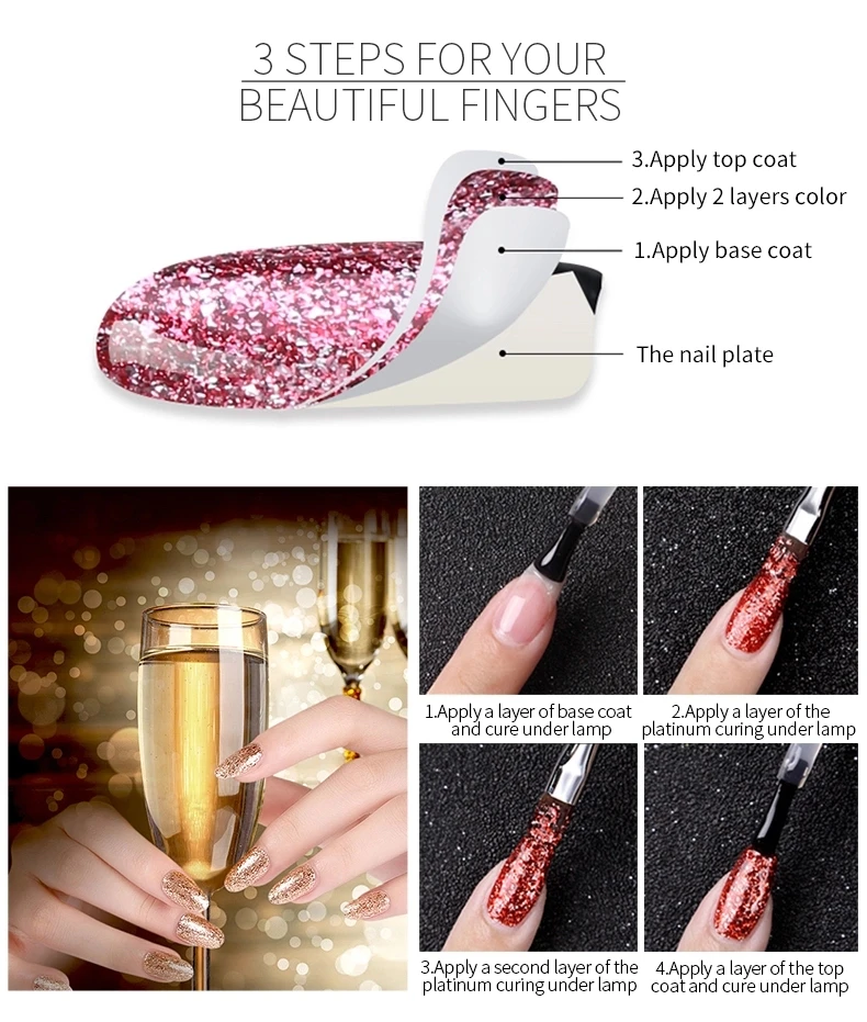 HEMA FREE Glitter UV Gel Nail Polish Set Color Series Led Nail Gel Varnish Semi Permanent Led Nail Lacquer Sequins Gel