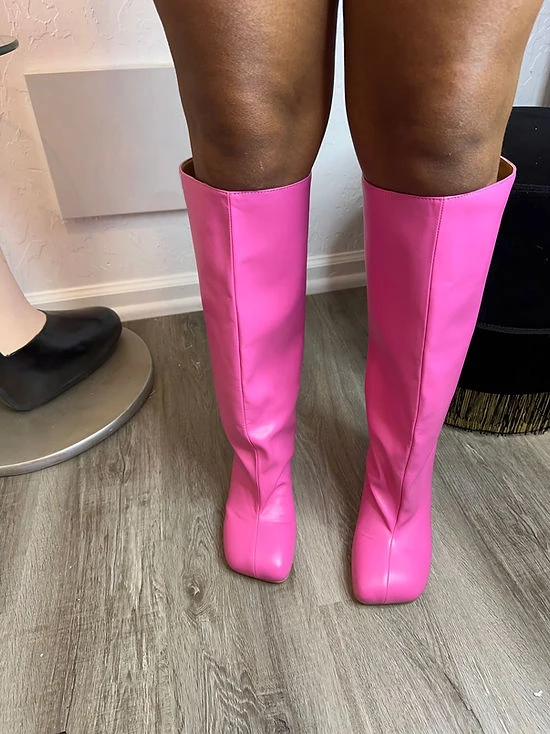 SHIKOL Anatomic Slip-On Suede Boots Camel Toe High Heels Hot pink White Leather Knee Custom Designer Womens Winter