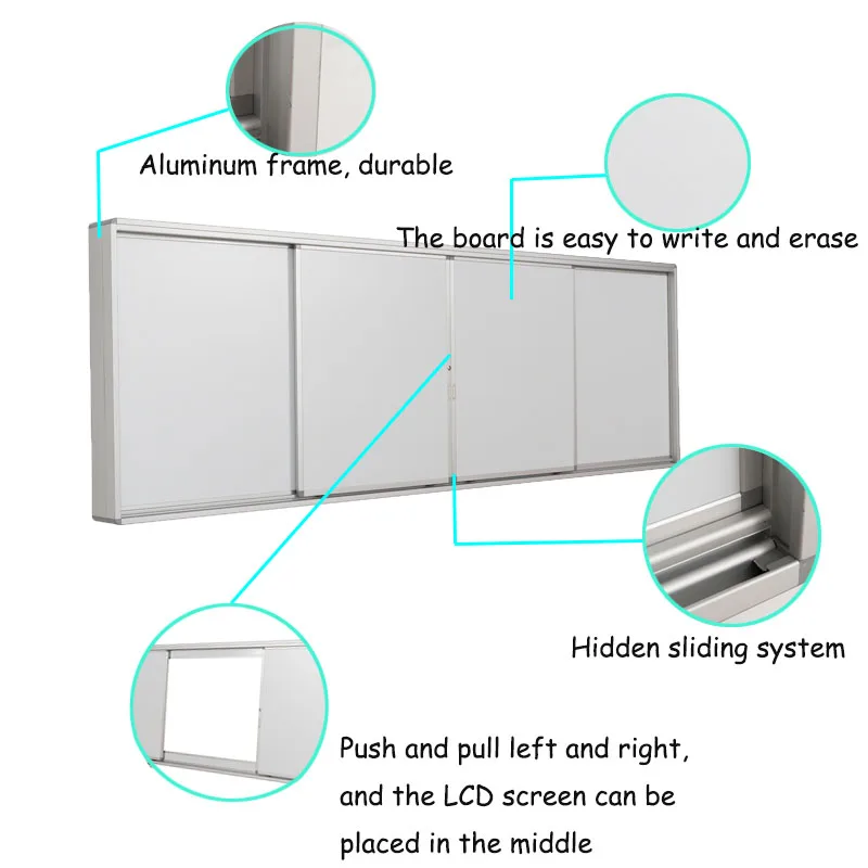 4300x1305mm Horizontal Sliding Porcelain Whiteboard Premium Ceramic Sliding Whiteboard For Interactive Panel