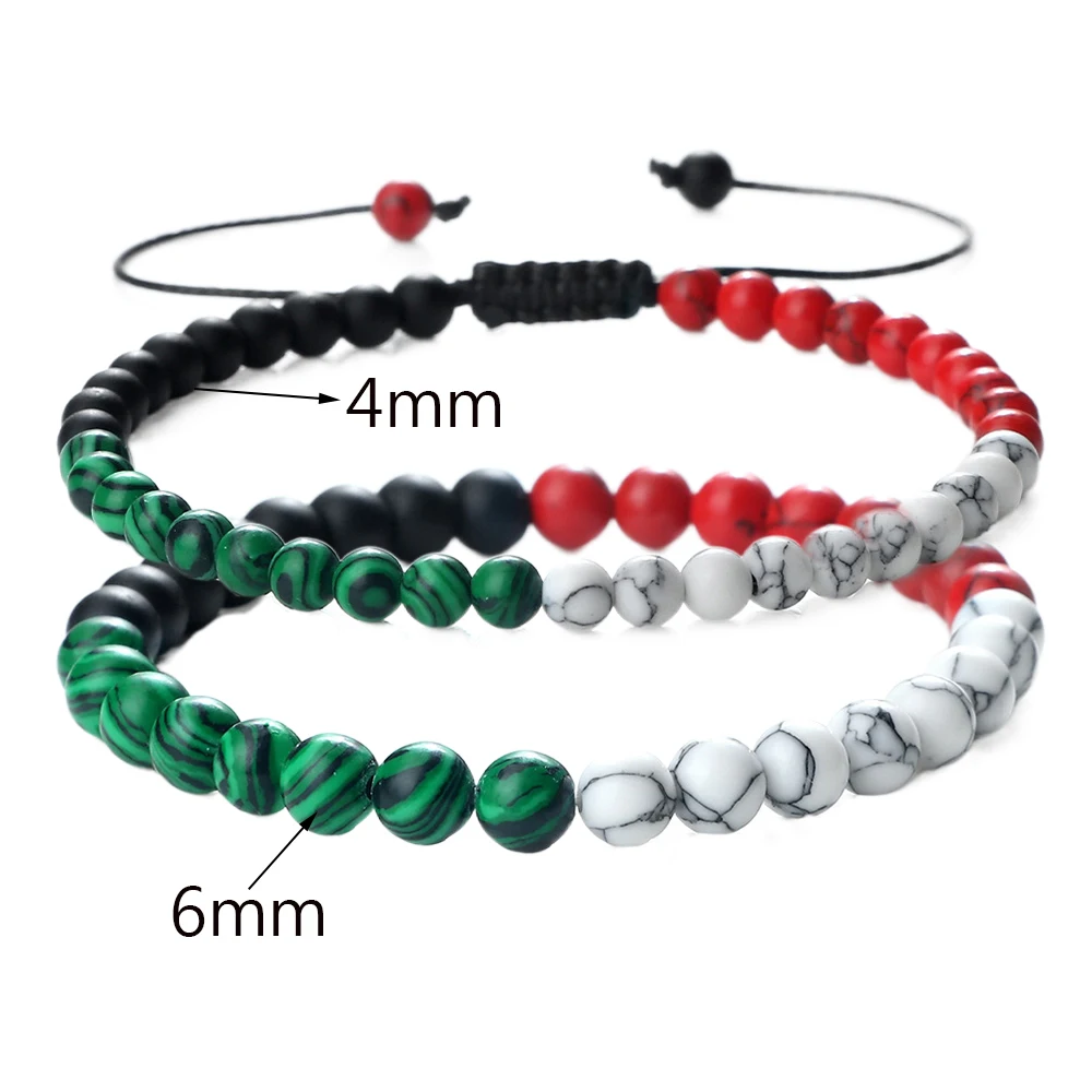 New Designer Fashion Jewellery 4mm 6mm Custom Country Palestine Flag Beaded Stone Bracelet for Men Women