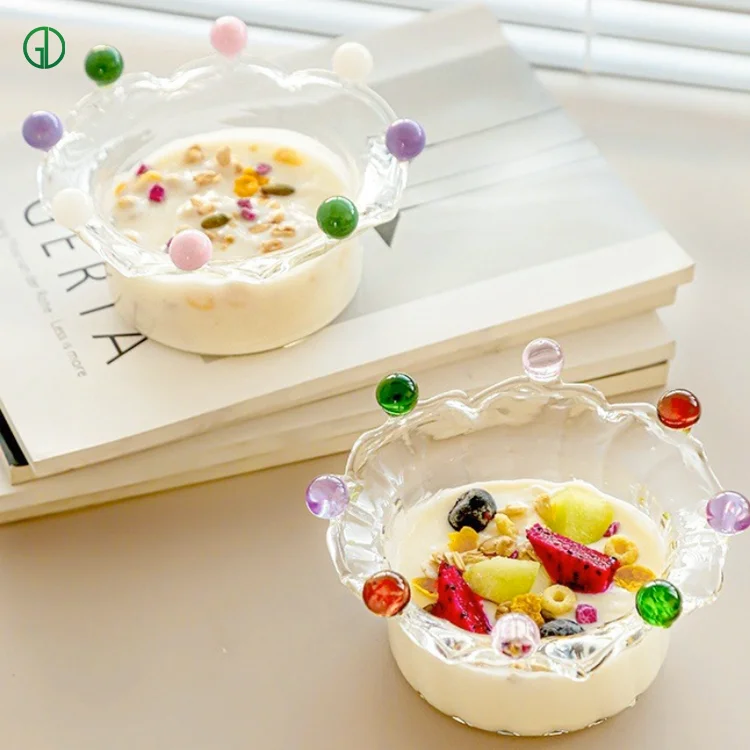 Creative Crown Fairy Bowl borosilicate glass heat resistant glass Bowl Colorful Dessert salad oatmeal yogurt Ice cream bowl