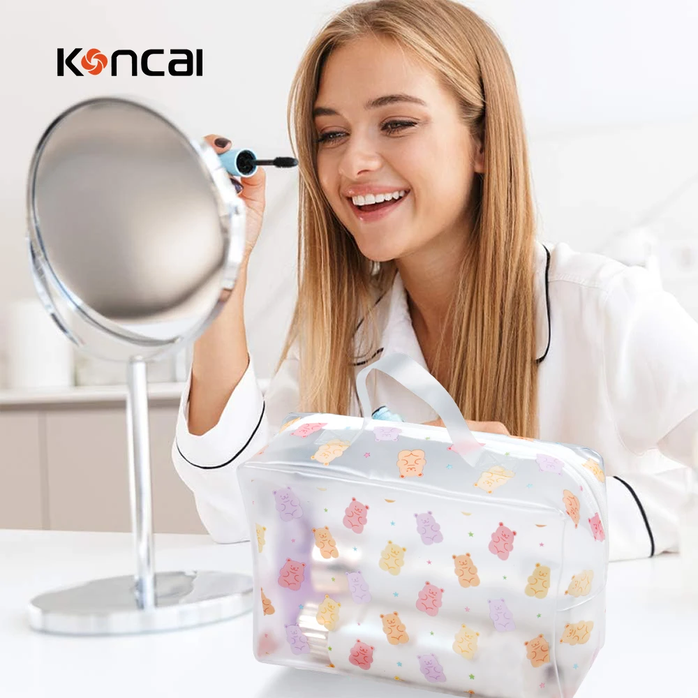 KONCAI Travel make up accessories terry cloth clear zipper pouch beauty vanity organizers cosmetic bags and cases for makeup