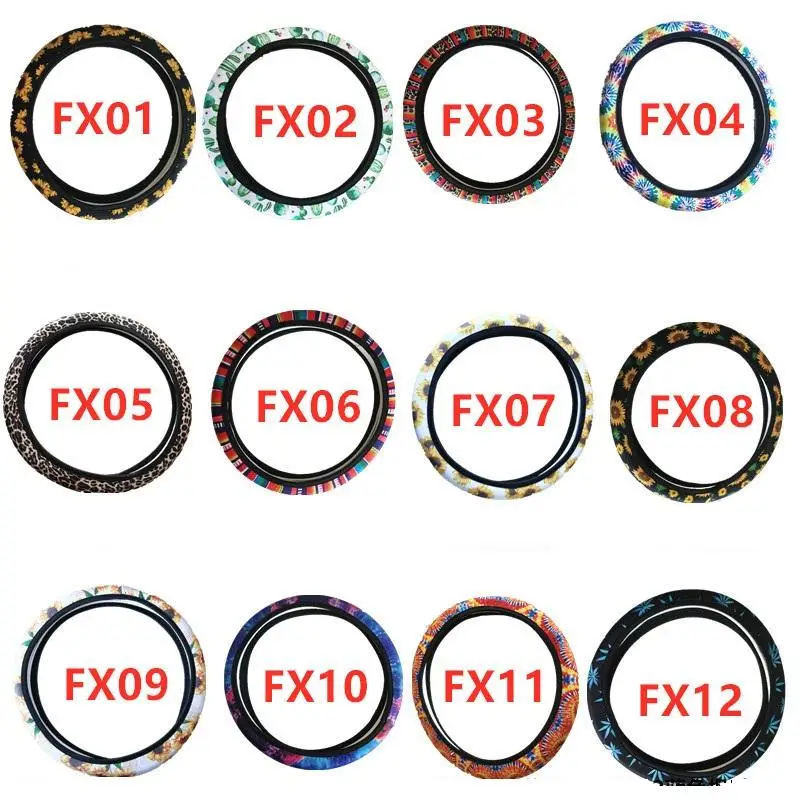 Custom neoprene car steering wheel cover universal car accessories decoration tie-dye leopard prints steering wheel protector