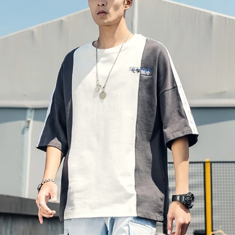 
Custom Letter Embroidered Mens Vintage T-Shirts Oem HIgh QUality Colorblock Hot Basic T-Shirt 