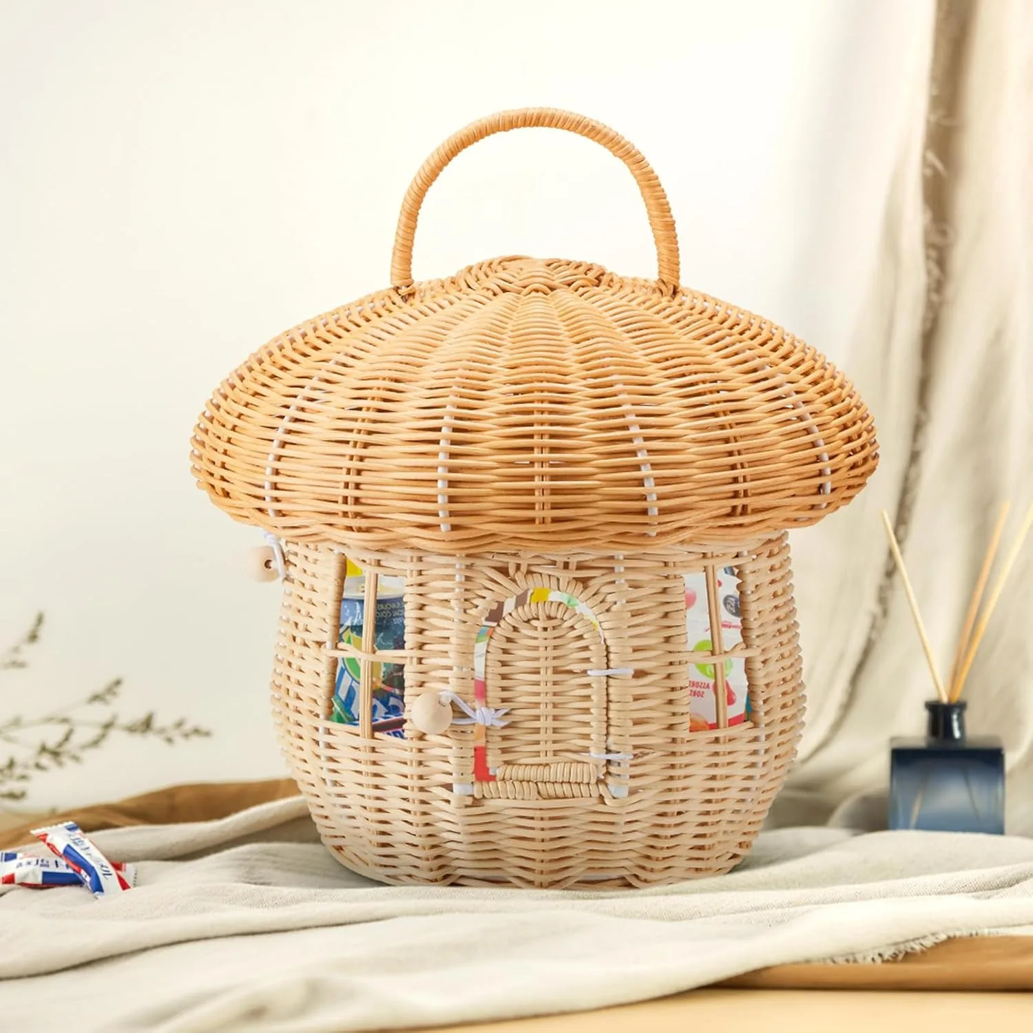 Mushroom rattan Basket baby toy Nordic Kids Room Decor Storage Rattan basket Home decor basket gift for kids