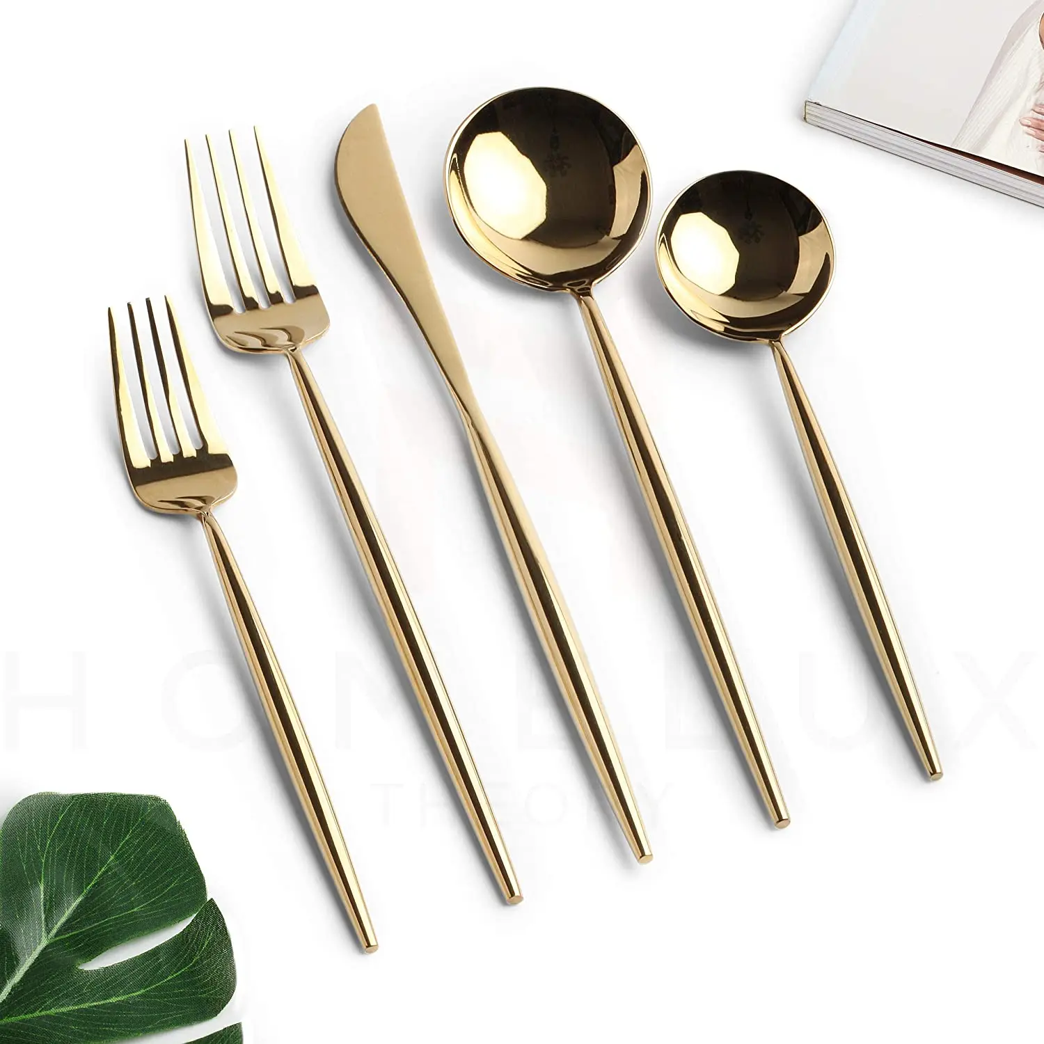 High Quality Royal Mirror Polished Gold Stainless Steel 410 Portuguese Knife Spoon Fork set 20pcs Cutlery Set for Wedding