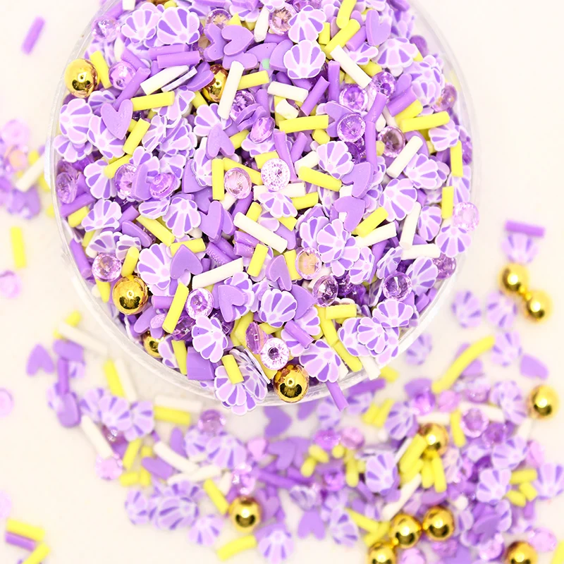 Новая мода фиолетовая серия смешанных ракушек сердце алмазные кусочки полимерной глины DIY наполнитель аксессуары для игрушек ногтей украшение для телефона
