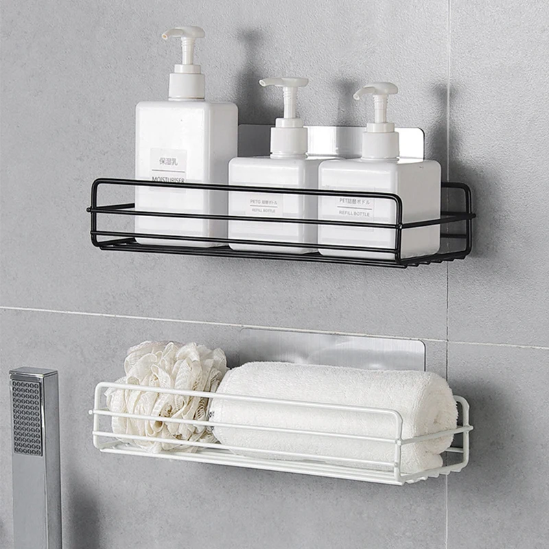 Bathroom Storage Shelves Wall Hanging Holder Punch Free Shampoo Basket Storage Racks For Shower Gel Kitchen Seasoning
