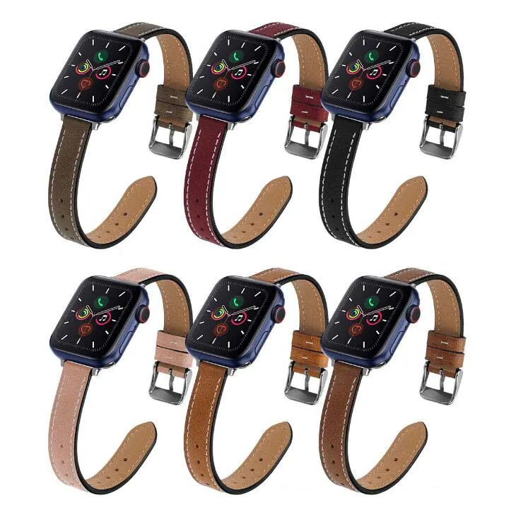 Ultra-thin replacement top grain narrow vintage leather watch strap for Apple Watch
