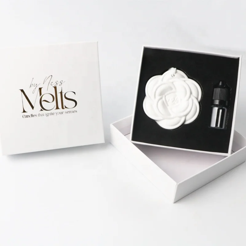 Logo Printed Home Hanging Car Wardrobe Air Freshener Ceramic Scented Aroma Plaster Porcelain Flower Fragrance Oil Diffuser