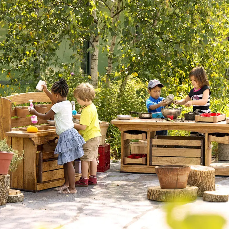 Montessori Kindergarten Preschool Indoor Outdoor Wooden Water Table for Kids Play Set Forest Water Run Mud Sand and Water Play