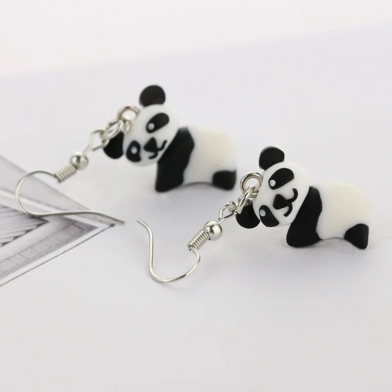 Chinese style Cute polymer clay panda earrings handmade soft pottery terracotta animal pendant earrings  for female
