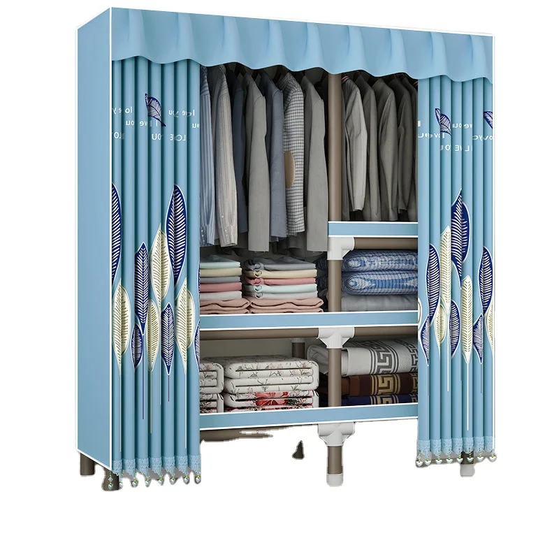 Cloth wardrobe simple bold thickening reinforcement household bedroom rental room fashionable and simple all-steel frame durable