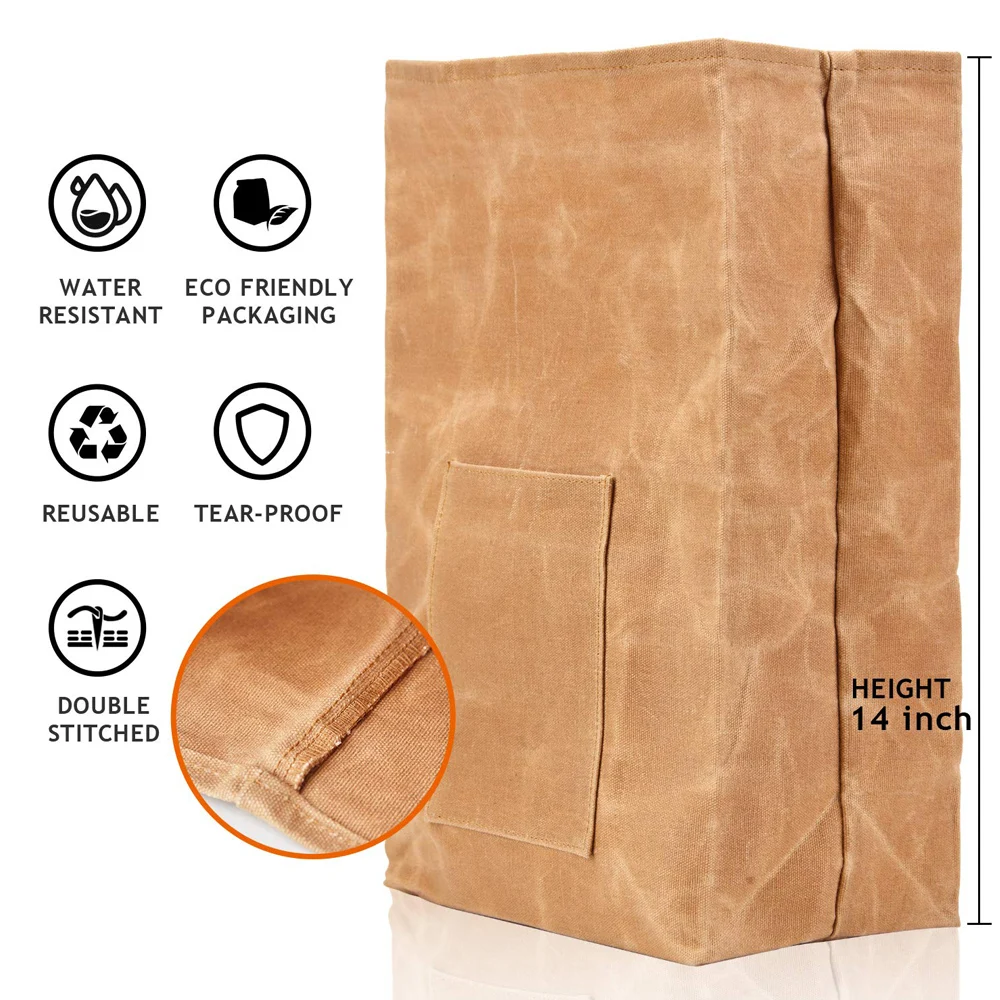 Durable Reusable Insulated Cooler Work Collapsable Picnic  Waxed Canvas Lunch Bag
