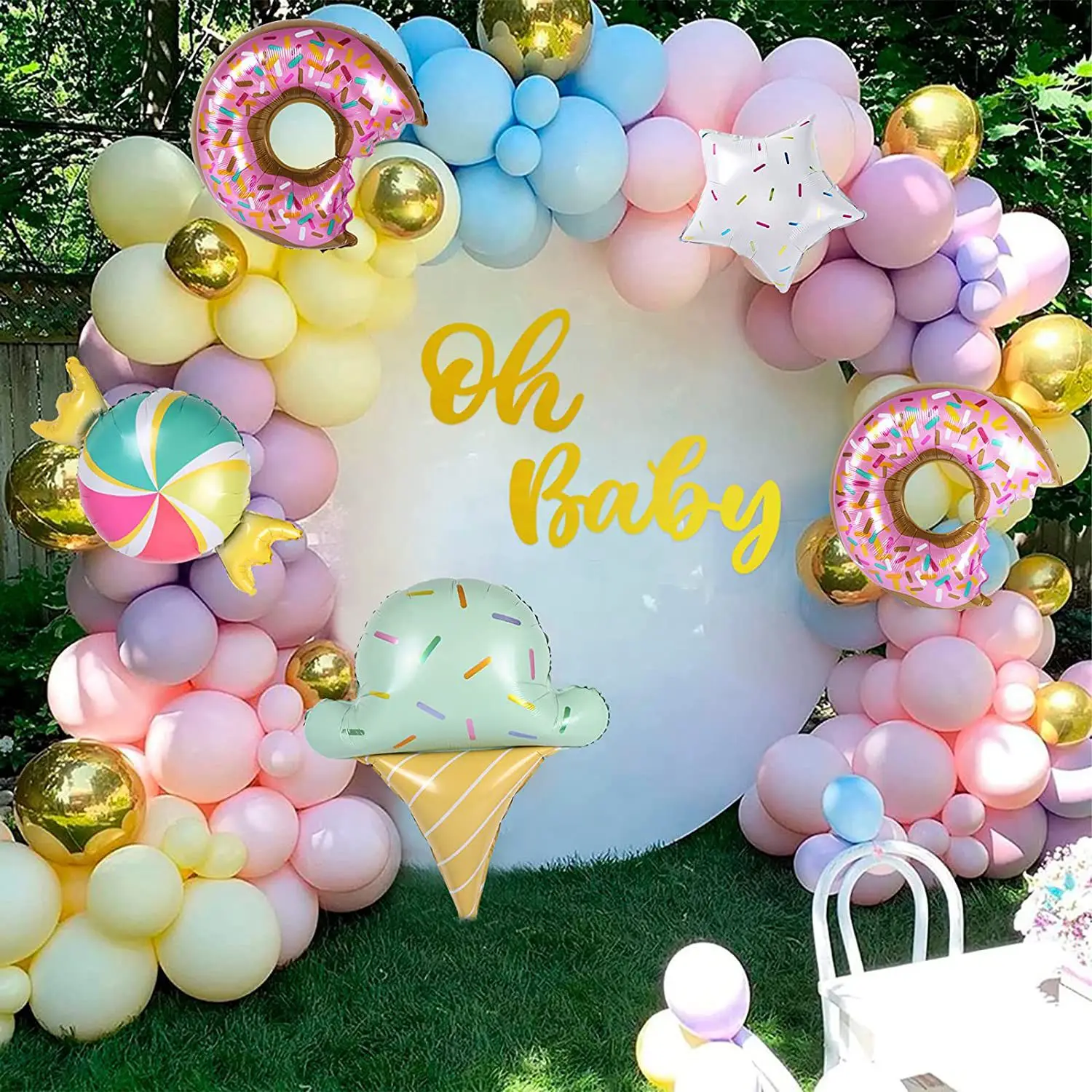 Macaron Donut Balloon Garland Arch Kit Grows Up Theme Purple Blue Yellow Pink Balloons Arch Kids Party Baby Shower Decorations