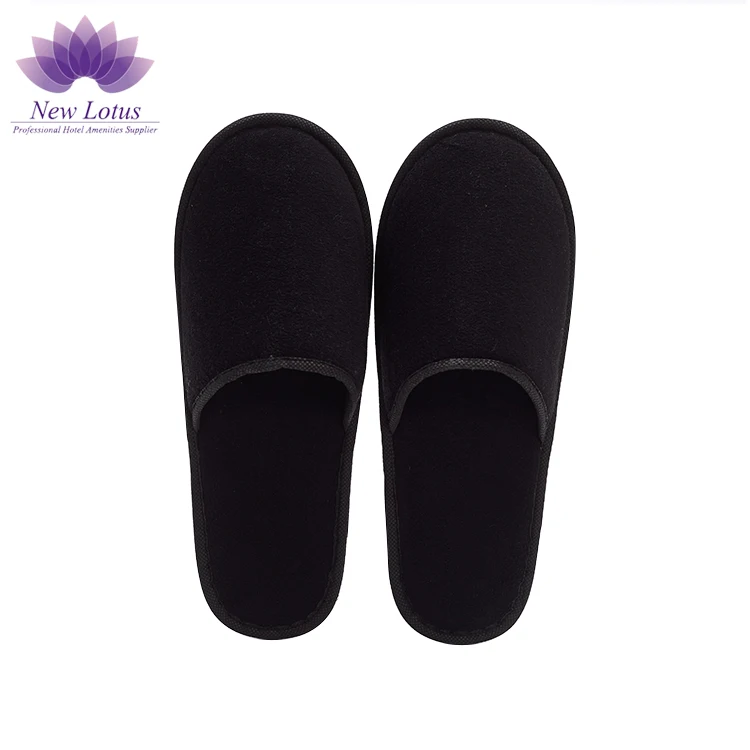 OEM Custom Logo Personalized Wholesale Luxury Cheap Black Washable Hotel Room Spa Guest Disposable Slippers