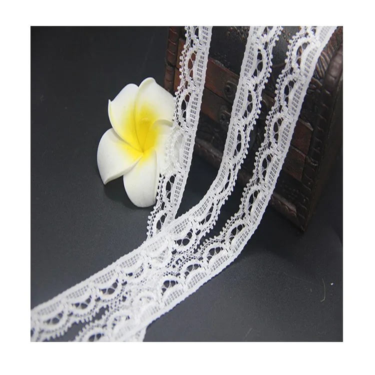Best selling 1.7 width white nylon spandex lace Fabric elastic lace trim for shoes sock sleeve edge